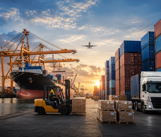Trading companies shipping containers at port
